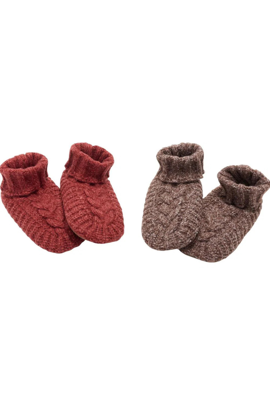 MUK LUKS Women's 2pk Shea Butter Fold Over Slipper Sock Brown/Rust - Regular